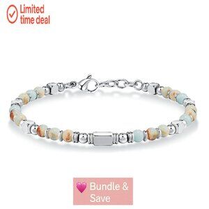 Boho Beaded Bracelet with Natural Stones, Adjustable 8.1 Inch, Recycled Material